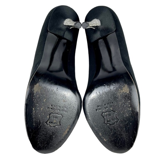 STUART WEITZMAN CW98017 BLACK SATIN CRYSTAL PEEP TOE PUMP EVENING HEELS - Picture 5 of 14